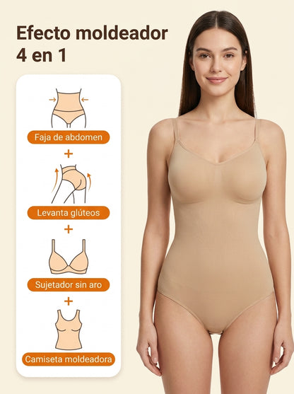 Efecto moldeador 4 en 1: faja de abdomen, levanta glúteos, sujetador sin aro y camiseta moldeadora